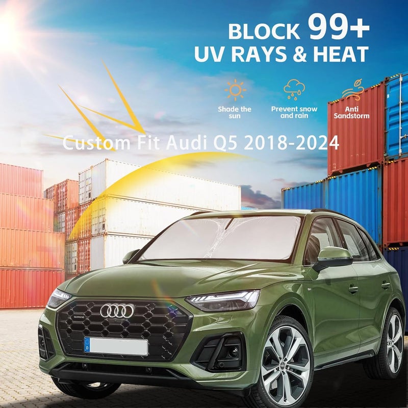 AuyNeas حاجب الشمس لزجاج السيارة الأمامي لأودي Q5 2018-2025 طبقة مزدوجة 240T حاجب نافذة أمامي مخصص ل Q5 SQ5 بريميوم، بريميوم بلس، بريستيج كروس أوفر SUV حاجب شمس قابل للطي يحجب الأشعة فوق البنفسجية ملحقات - Image 2
